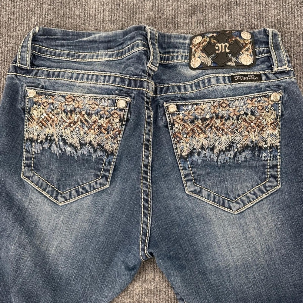 Y2K Miss Me Skinny Jeans Women 28 Embellished Pocket Blue Denim Casual